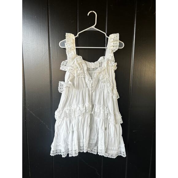Free People White Lace Prairie Romper Dress Ruffled Cotton Boho - Picture 7 of 8